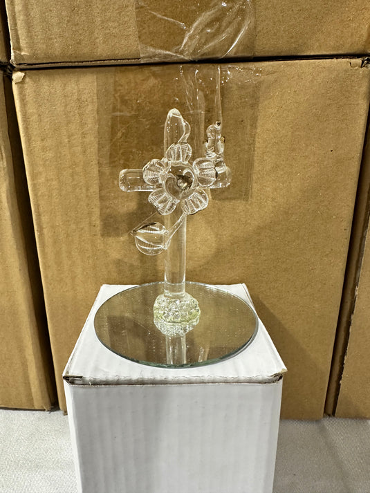 3” Crystal Glass Cross Favors with Mirrored Base Lot - 72 Pieces + 12 Free!